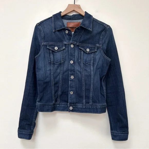 AG Mya Classic Fit Button Down Jean Denim Jacket in Easy Street Dark Wash size M - Picture 2 of 13